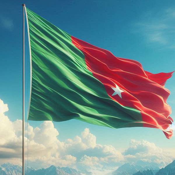 Gros plan sur un drapeau vert et rouge (Bangladesh)